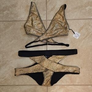 Peek & Beau via Playful Promises Gold Bralette Set US10/UK14